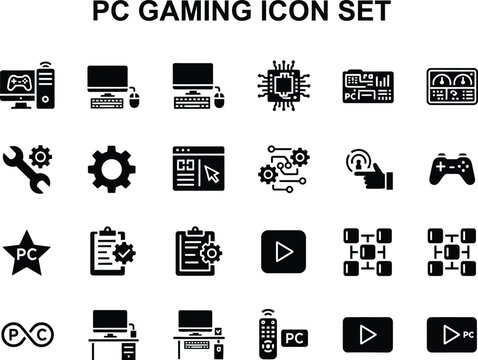 Comprehensive collection of professional computing and gaming interface icons for modern technology and software developers