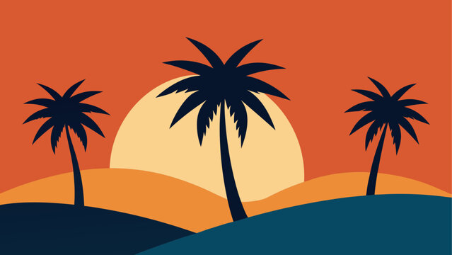 Palm trees silhouette against sunset sky