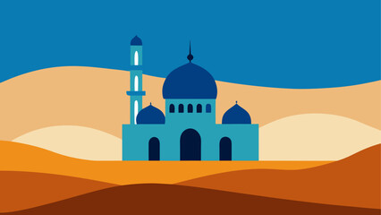 Mosque in desert landscape illustration © sumona