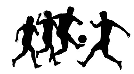 Black silhouettes of soccer players kicking ball © Md