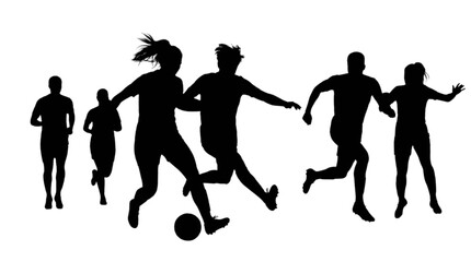 Obraz premium Black silhouettes of people playing soccer
