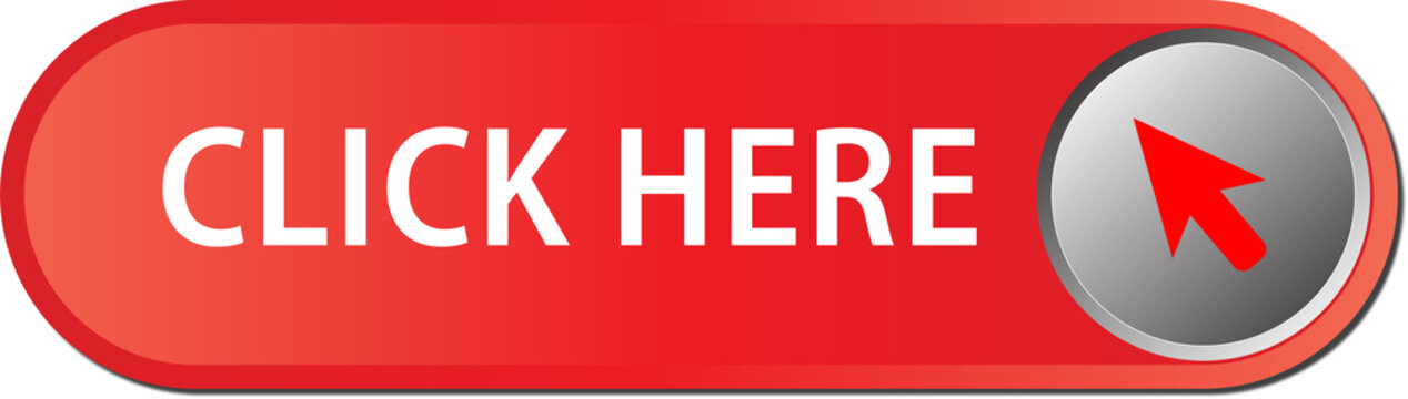 Red click here web button with cursor icon isolated on transparent background
