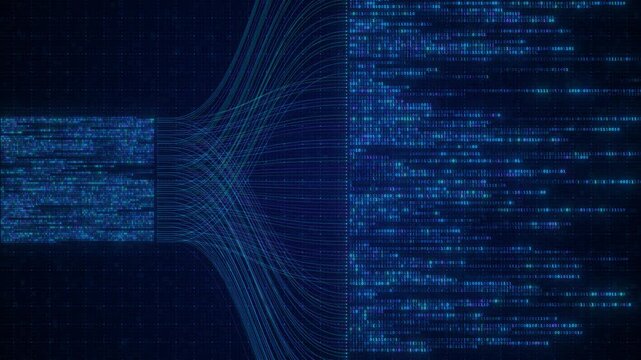 Binary Code Zeros Ones Data Flow Neural Network Visualization with Digital Nodes, Big Data AI Machine Learning Algorithm System, Digital Technology Background for Artificial Intelligence Concept