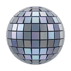 Obraz premium Silver disco ball with reflective square facets on white background