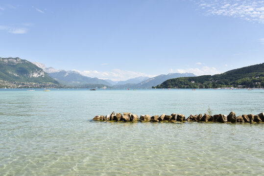 Lake Annecy with Mountain Panorama During Summer in France