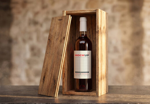 Red Rose Wine on Wooden Box Label Mockup
