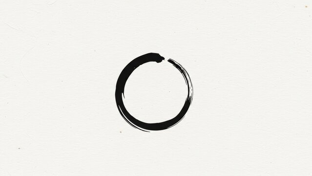 Small black ink zen circle in absolute center.