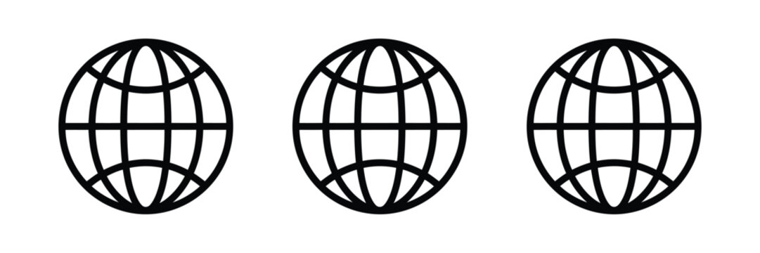 Globe icons set, WWW world wide web symbol, internet and website address icons collection, vector illustration.