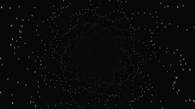 Abstract 3D binary code perspective tunnel on dark background