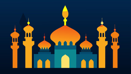 Illustration of mosque with domes and towers © ruposhi