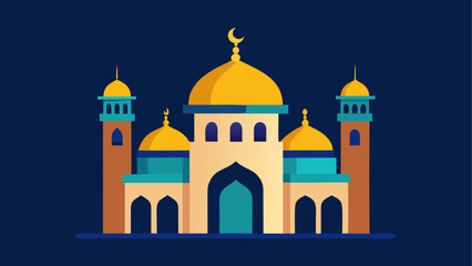 Illustration of a mosque with domes and towers © ruposhi