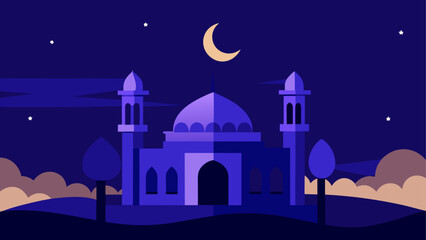 Mosque silhouette under the moonlit sky © ruposhi