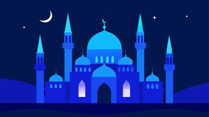 Night scene of a mosque with moon and stars © ruposhi
