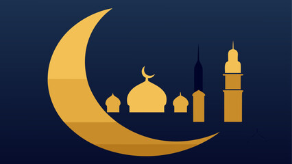 Golden crescent moon and mosque silhouette © ruposhi