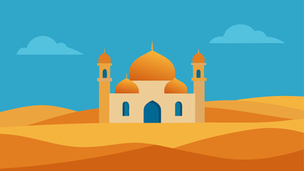 Mosque in the desert with blue sky above © ruposhi