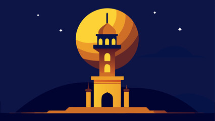 Illustration of a mosque with the moon © ruposhi