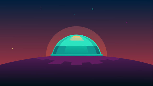 A futuristic dome on a distant planetscape