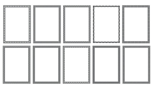 Greek Key Frame Collection Vector Illustration Ancient Meander Border Decorative Square Frame Set