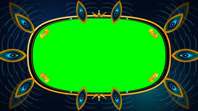 Elegant Peacock Frame Green Screen Ornate Gold Border Design