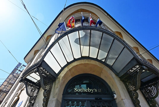 Geneva, Switzerland, Europe -  05.2026 : Entrance to Sotheby's Geneva at Rue Fran&ccedil;ois-Diday, British founded American company (1744) world's top auction house of art and luxury goods 