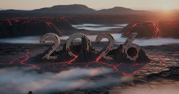 Futuristic Landscape With Neon Numbers Sunset.