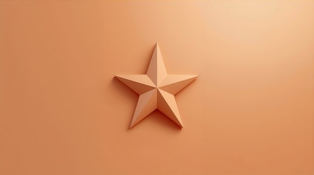Three dimensional star shape on peach background achievement concept