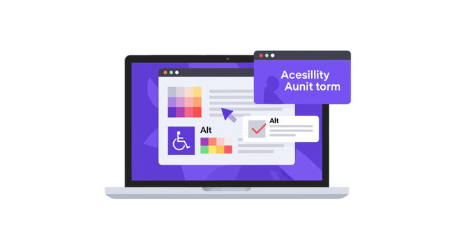 Web Accessibility Audit and Compliance Concept Illustration, Digital Inclusion and WCAG Testing for Website Design on Laptop Screen
