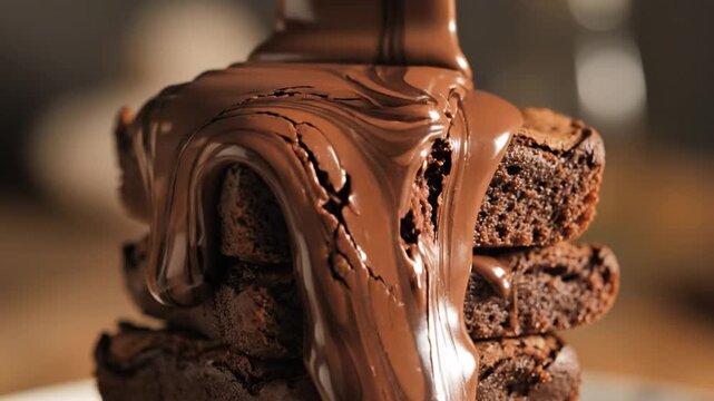 Chocolate Dessert on Wooden Table, Close-up View