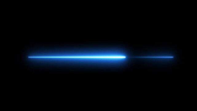 Abstract horizontal glowing bright blue line animation 
straight neon blue line, loop. neon corner. right moving.4k