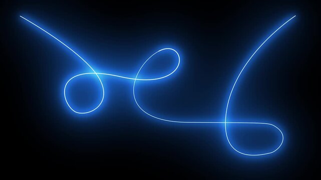 abstract glowing blue neon line. light trail creating glowing loops on dark background, right moving.4k
