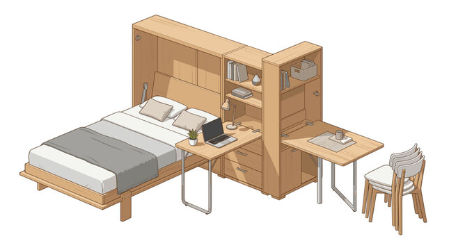 Modern Murphy Bed with Integrated Desk and Dining Table
