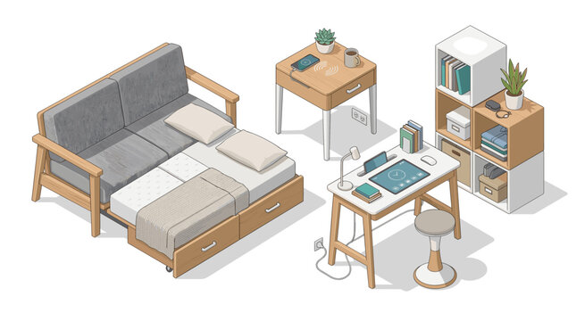 Isometric Illustration of Modern Minimalist Furniture Set