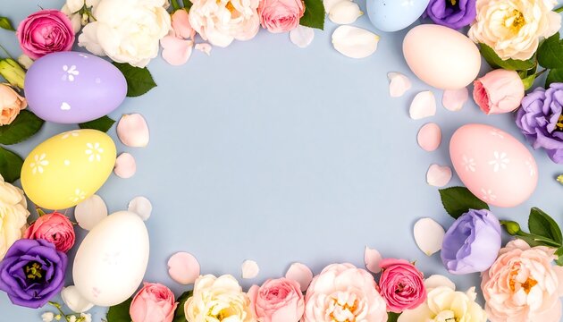 Pastel Easter eggs and flowers in a frame (1)