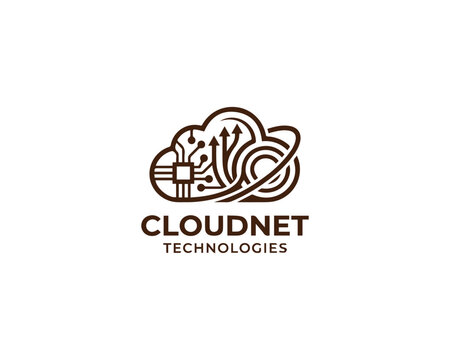 Cloud net technologies digital computing circuit cloud logo with technology