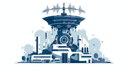 A futuristic communication station stands against a clean white background © samuel