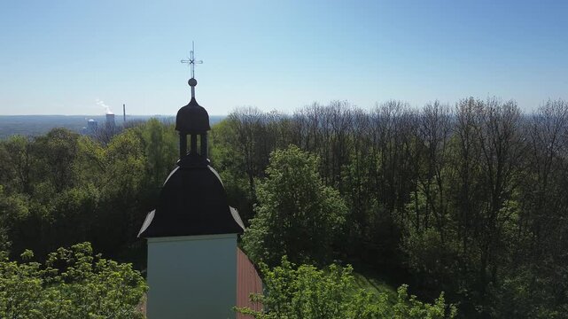 Church Doroty church in Grodziec aerial shot