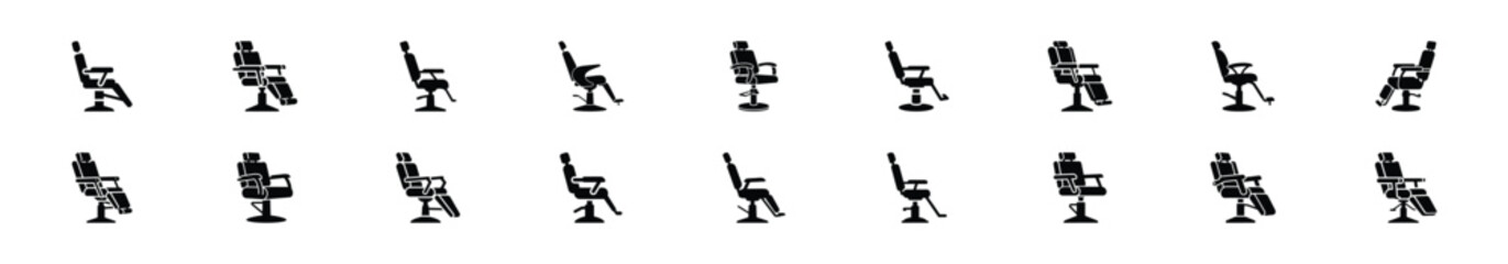 Fototapeta premium Minimalist silhouette drawings of customer chair vector icon set. Beauty icons solid silhouette styles for graphic design illustration.