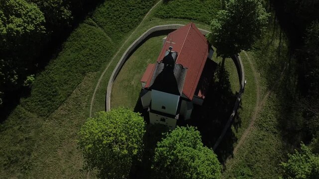 Church Doroty church in Grodziec aerial shot