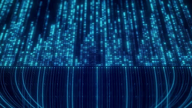 Binary Code Zeros Ones Data Flow Neural Network Visualization with Digital Nodes, Big Data AI Machine Learning Algorithm System, Digital Technology Background for Artificial Intelligence Concept