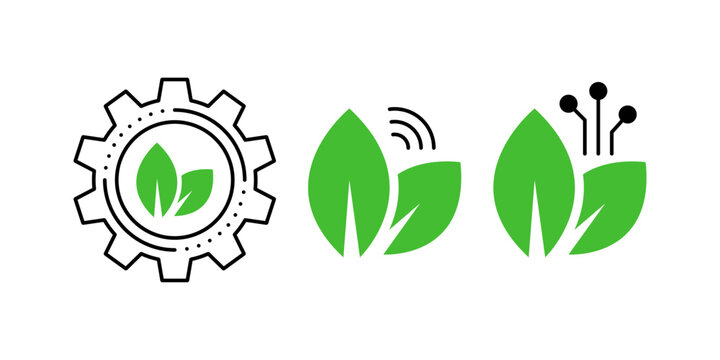Icons representing eco-friendly technology and sustainability concepts