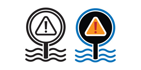 Two different styles of warning buoy icons floating on water waves representing a hazard signal © Begum