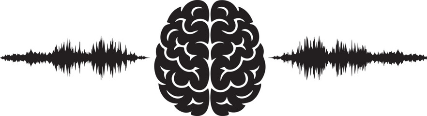 Fototapeta premium Human brain icon with sound waves on sides for mental health awareness concept representing psychology research and thinking process.