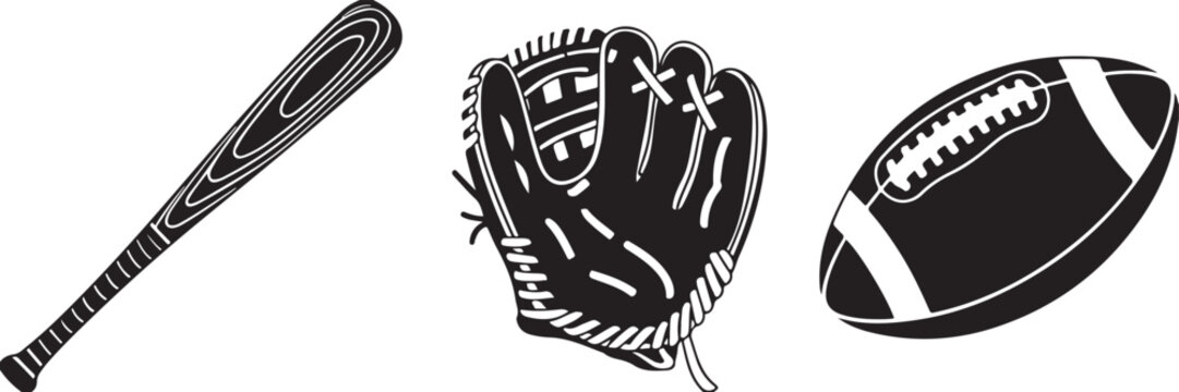Baseball gear collection including bat mitt and ball isolated on transparent background for sport activities and team game equipment.
