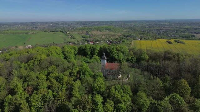 Church Doroty church in Grodziec aerial shot