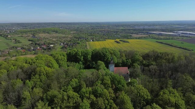 Church Doroty church in Grodziec aerial shot