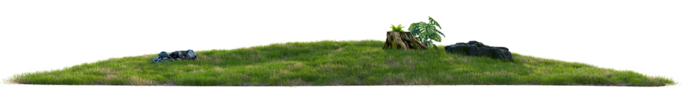 Isolated small green grass hill and land ground, PNG transparent, 3d illustration rendering