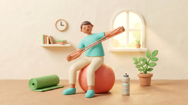 Home Fitness Stretch with Exercise Ball