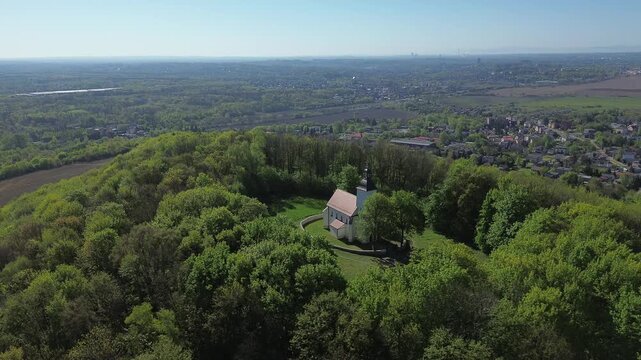 Church Doroty church in Grodziec aerial shot