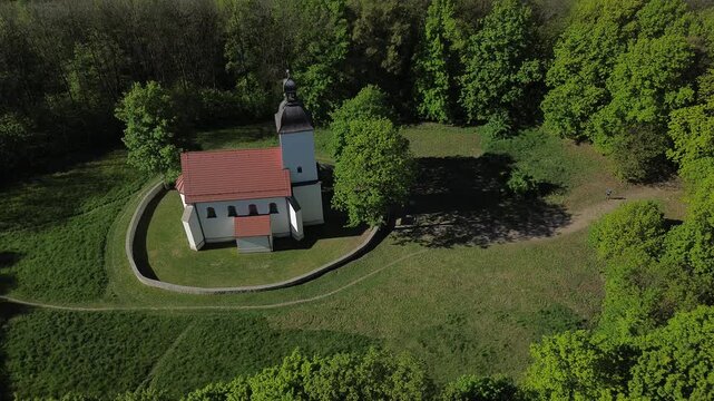 Church Doroty church in Grodziec aerial shot