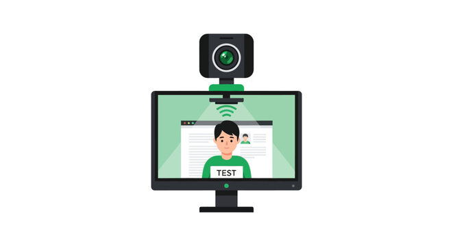 Online Proctoring and Remote Exam Concept Illustration with Webcam Monitoring for E-Learning and Distance Education